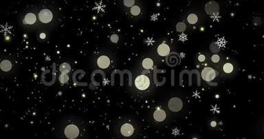 白色的雪花，<strong>金色</strong>的纸屑和黑色圣诞背景上的bokeh灯。 3D用阿尔法<strong>通道</strong>渲染图像
